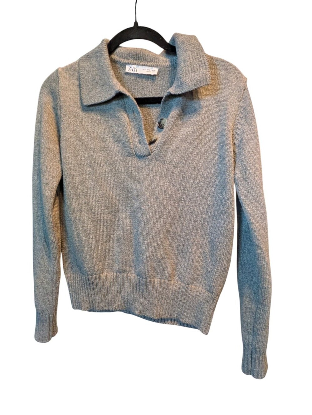 Zara Gray Collared Knit Pullover Sweater